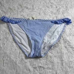 Aerie Seersucker Stripe Ruffle Bikini Bottom Blue White 1753-2909 Size Small